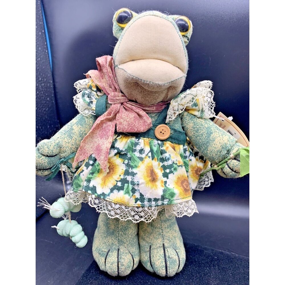 Plush Frog Original Tag Berkeley Designs 1990 Bug Eye Sun Flower Country Cottage